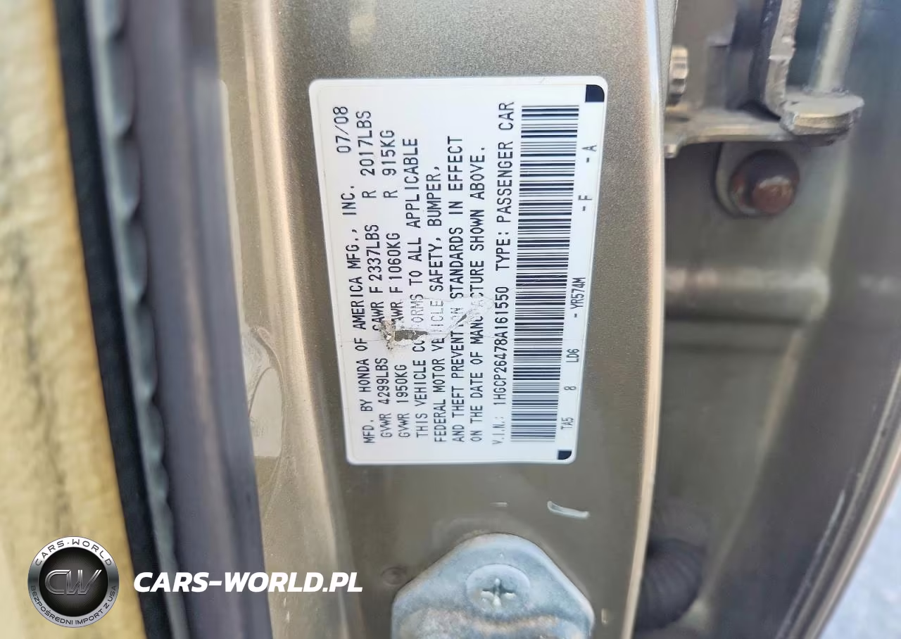 2008 Honda Accord Lxp VIN:1HGCP26478A161550 - 12