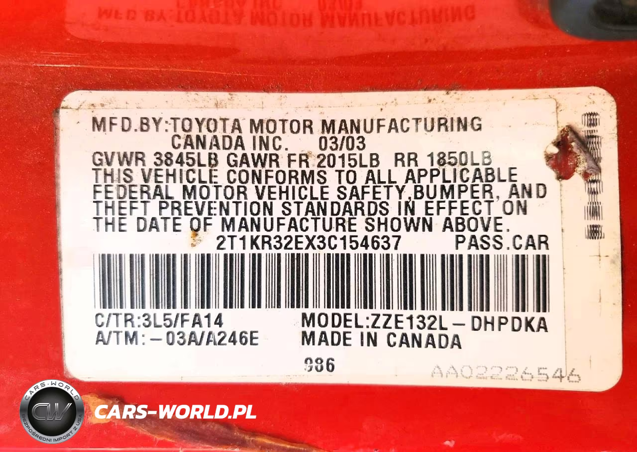 2003 Toyota Matrix Base VIN:2T1KR32EX3C154637 - 12