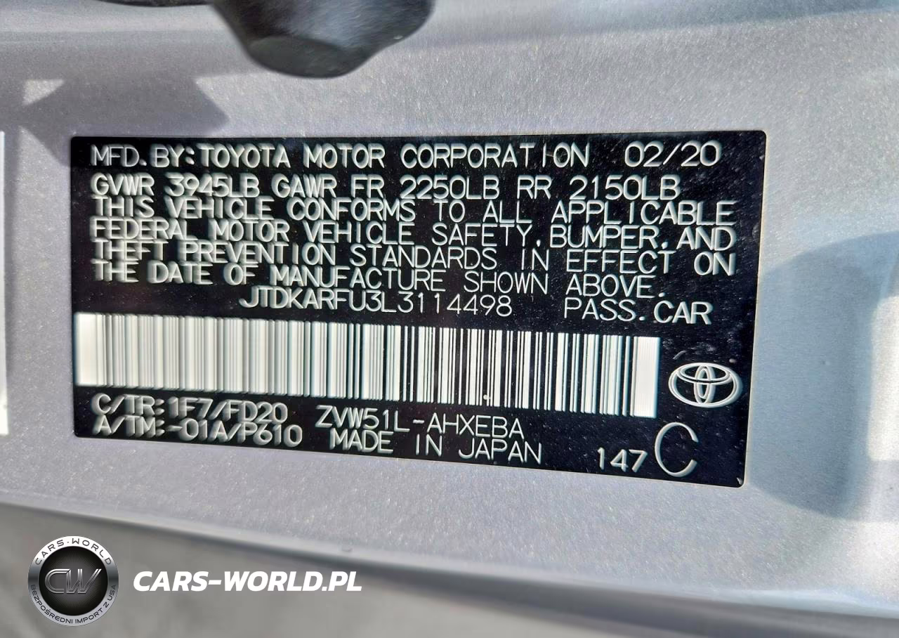 2020 Toyota Prius Le VIN:JTDKARFU3L3114498 - 12