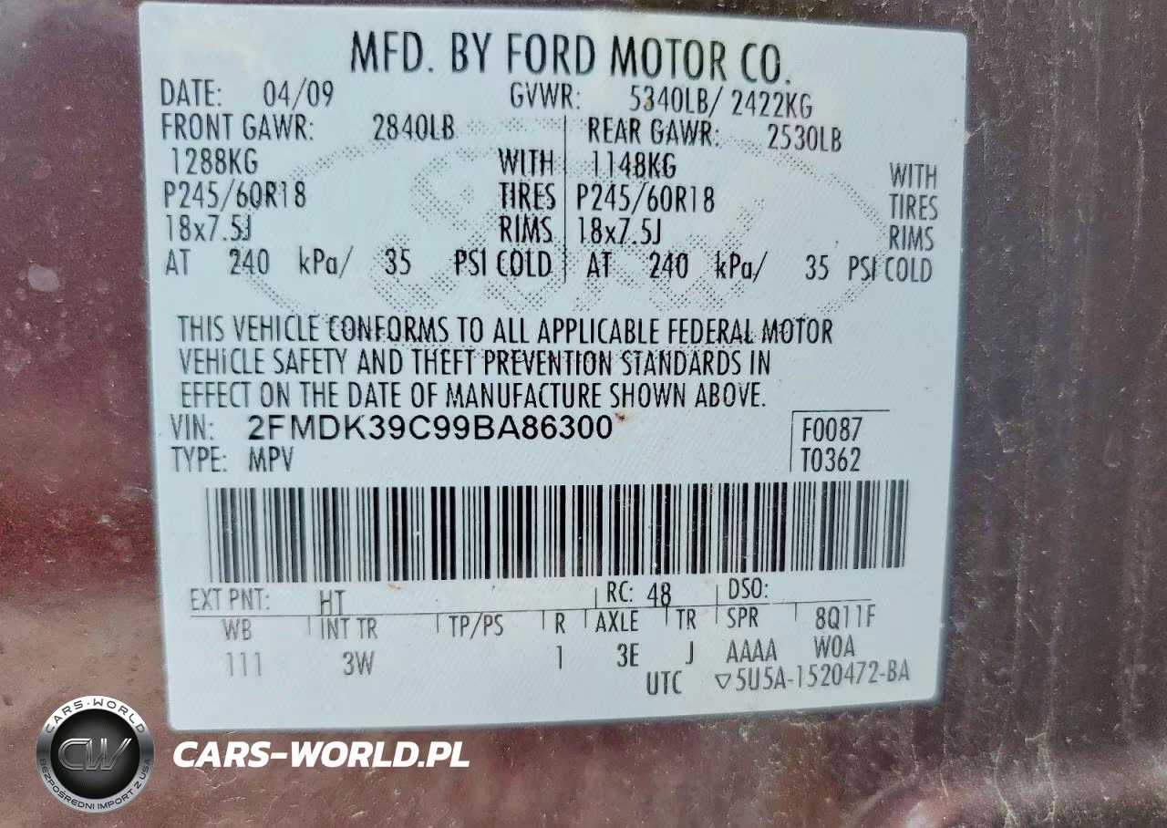 2009 Ford Edge Limited VIN:2FMDK39C99BA86300 - 12