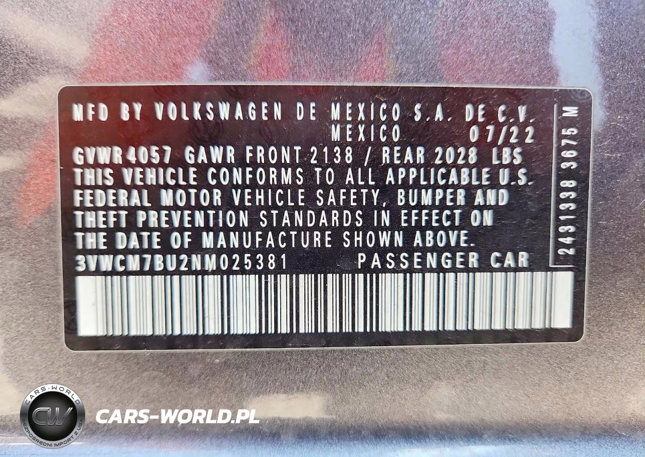 2022 Volkswagen Jetta S VIN:3VWCM7BU2NM025381 - 12