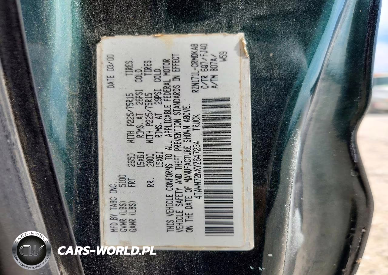 2000 Toyota Tacoma Base VIN:4TAWM72NXYZ647234 - 12