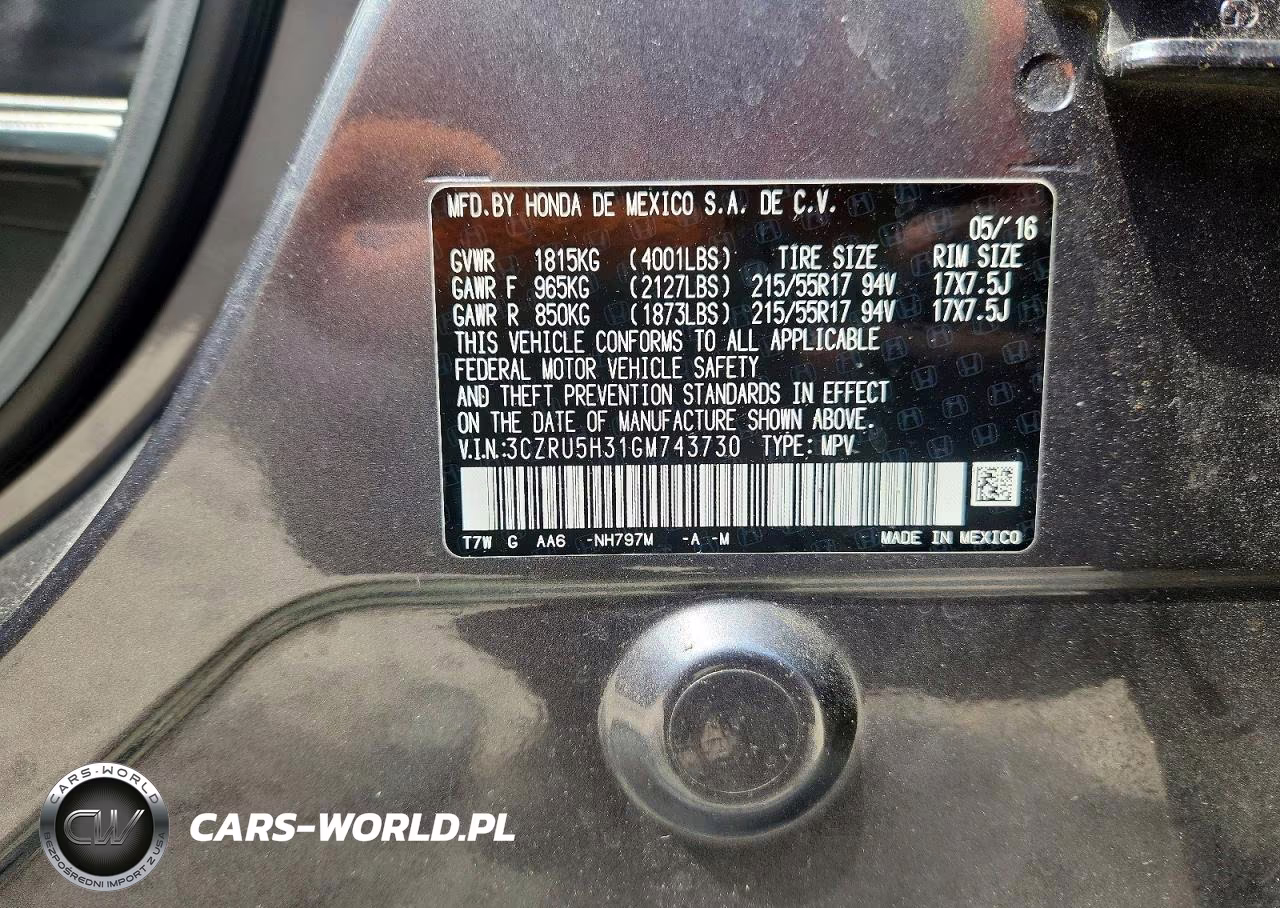 2016 Honda Hr-V Lx VIN:3CZRU5H31GM743730 - 12