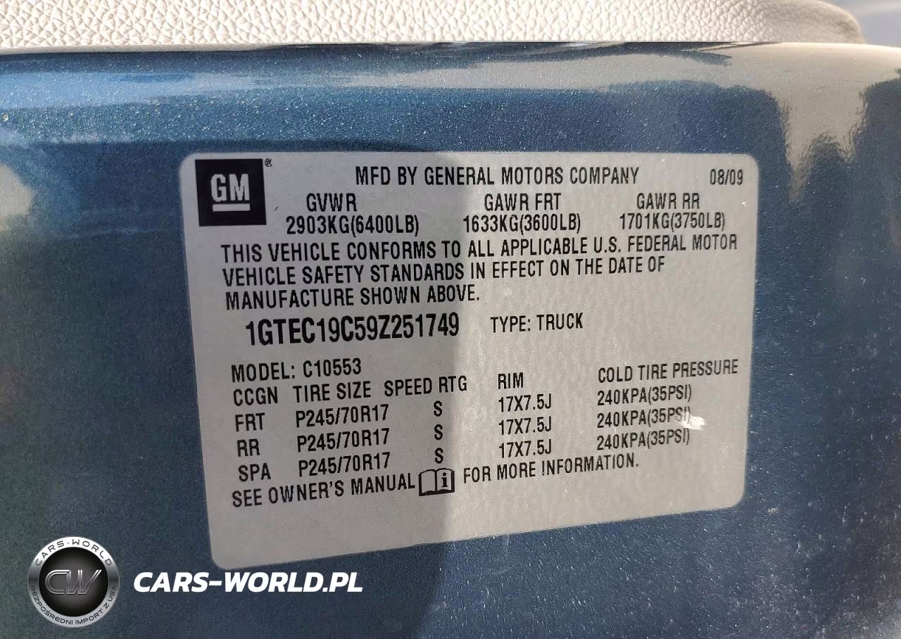 2009 GMC Sierra VIN:1GTEC19C59Z251749 - 12