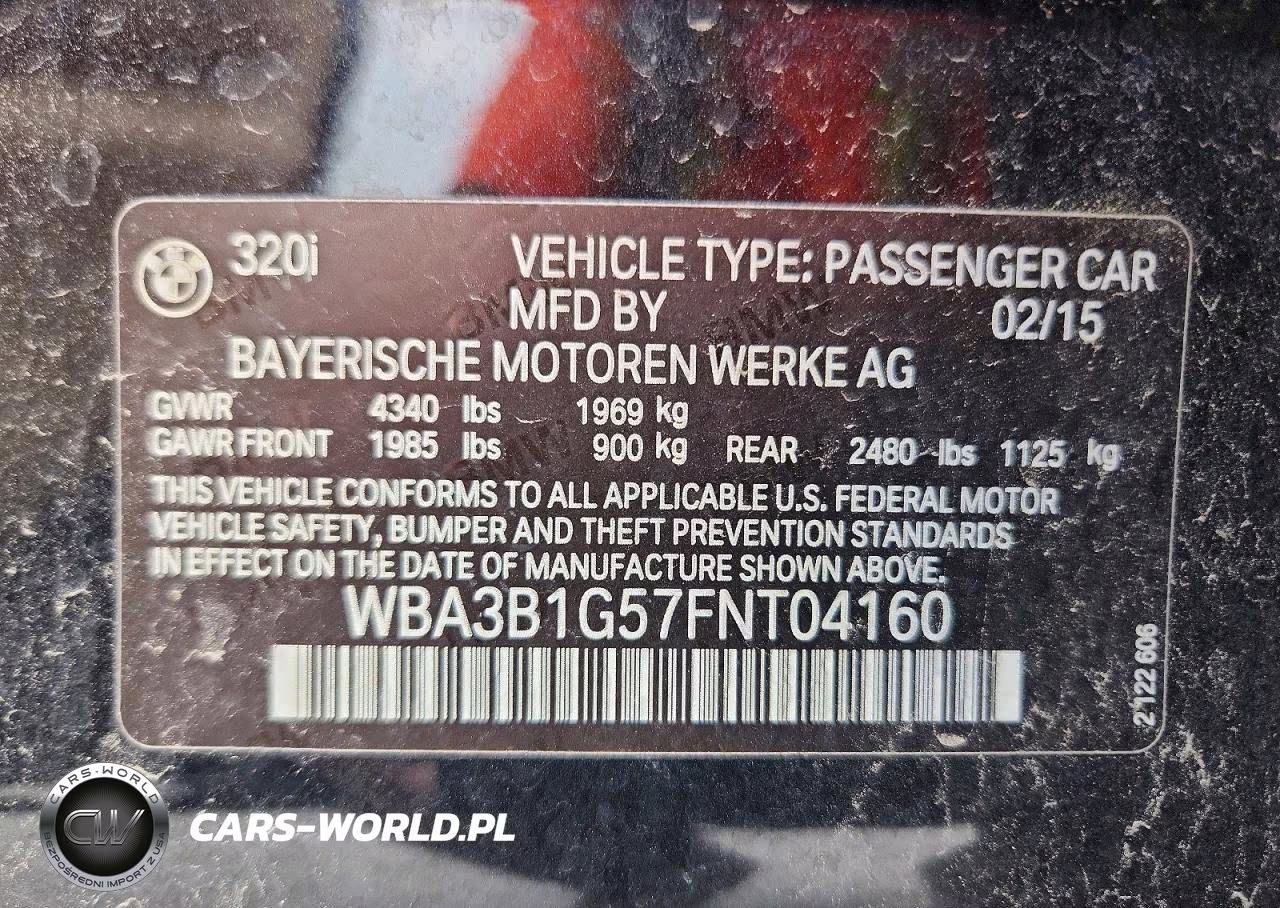 2015 BMW 320 I VIN:WBA3B1G57FNT04160 - 12