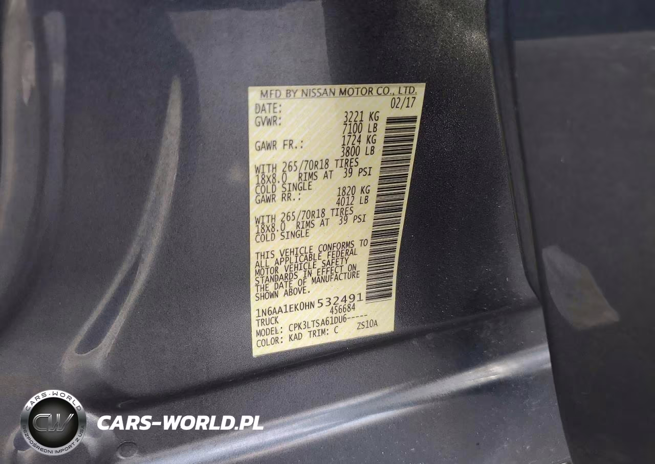 2017 Nissan Titan S VIN:1N6AA1EK0HN532491 - 12