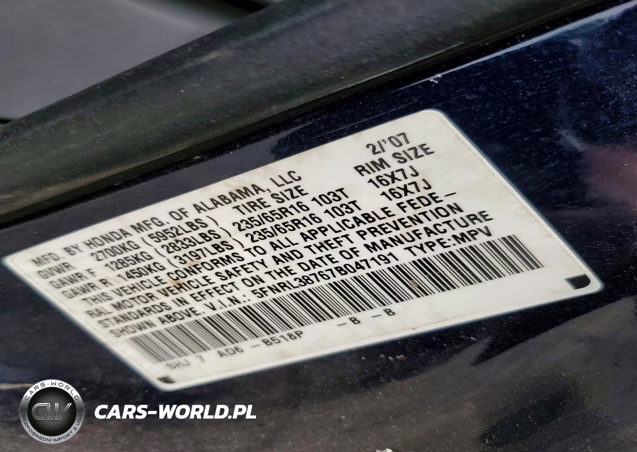 2007 Honda Odyssey Exl VIN:5FNRL38767B047191 - 13