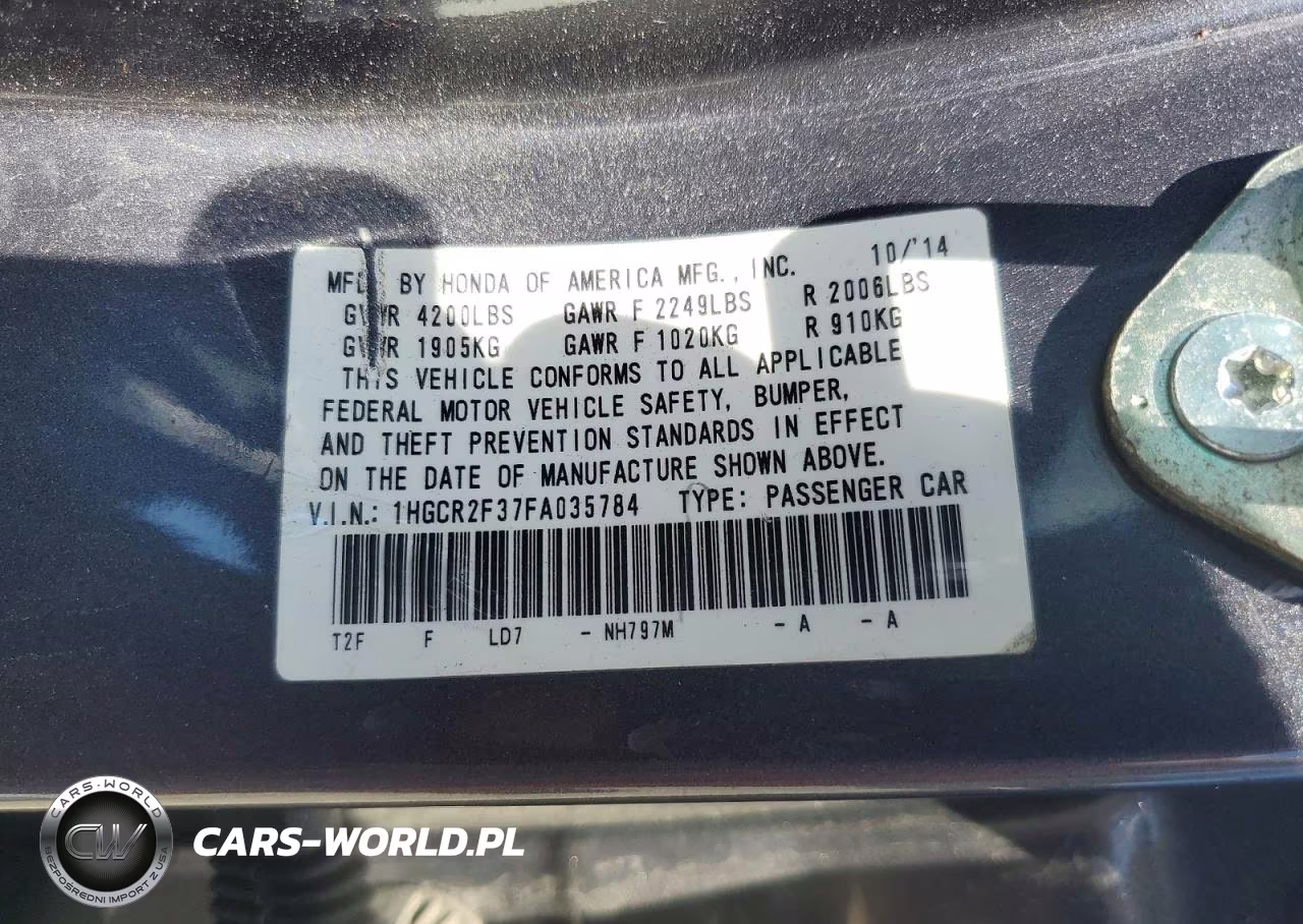 2015 Honda Accord Lx VIN:1HGCR2F37FA035784 - 12