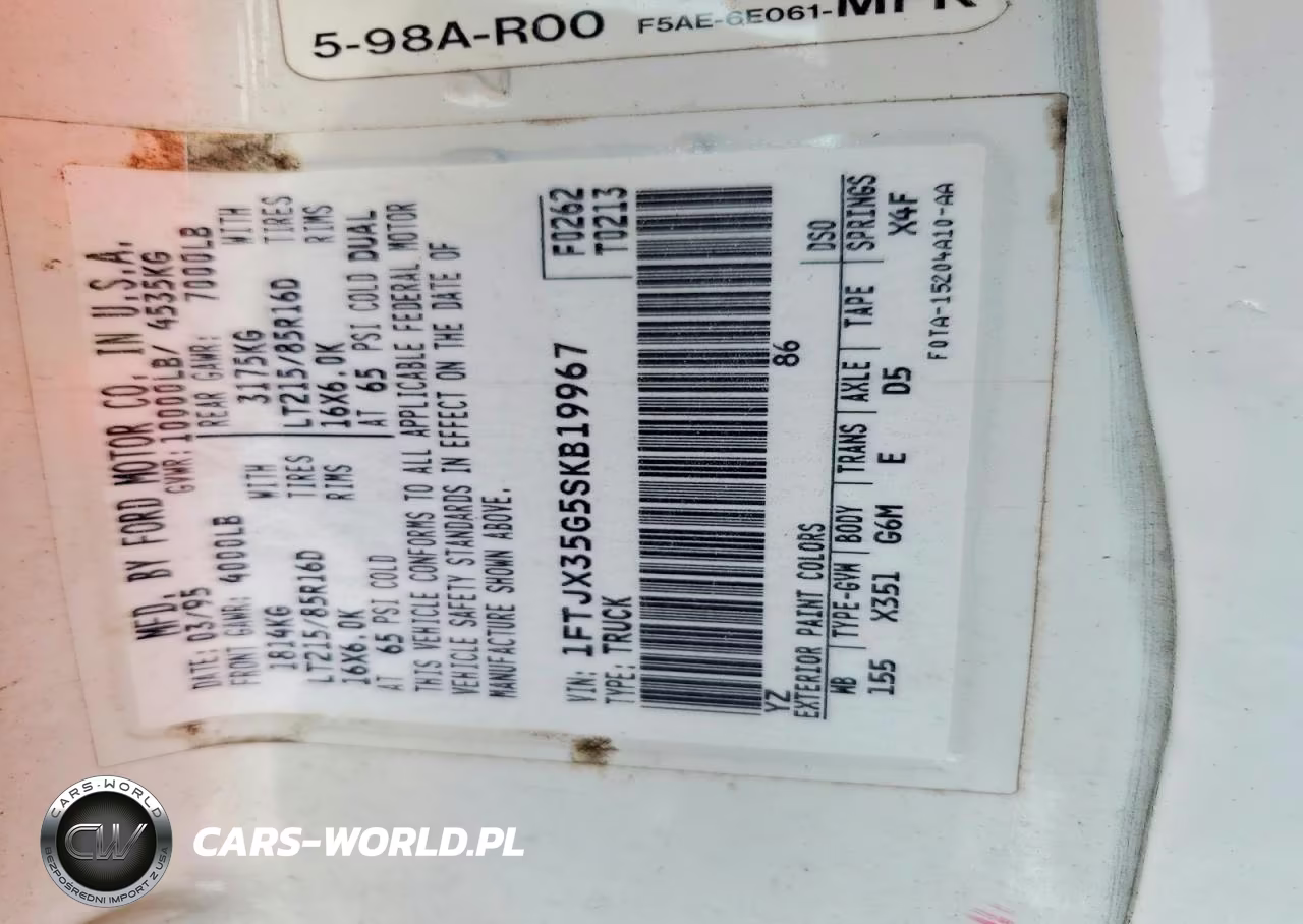 1995 Ford F350 VIN:1FTJX35G5SKB19967 - 12