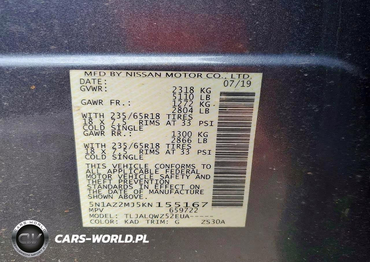 2019 Nissan Murano S VIN:5N1AZ2MJ5KN155167 - 13