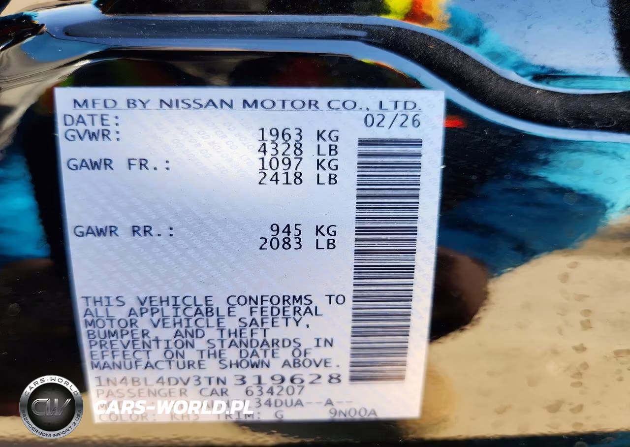 2026 Nissan Altima Sv VIN:1N4BL4DV3TN319628 - 12