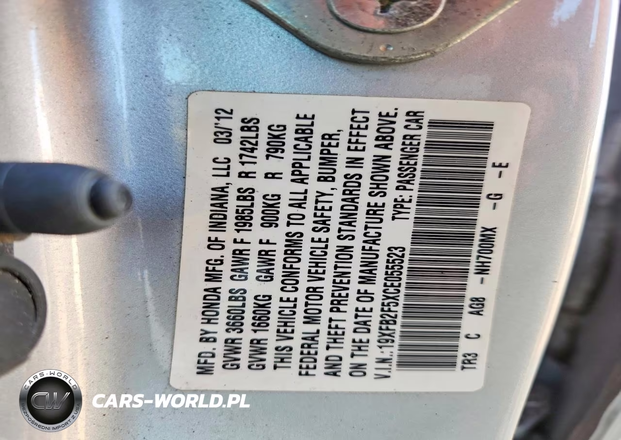 2012 Honda Civic Lx VIN:19XFB2F5XCE055523 - 13
