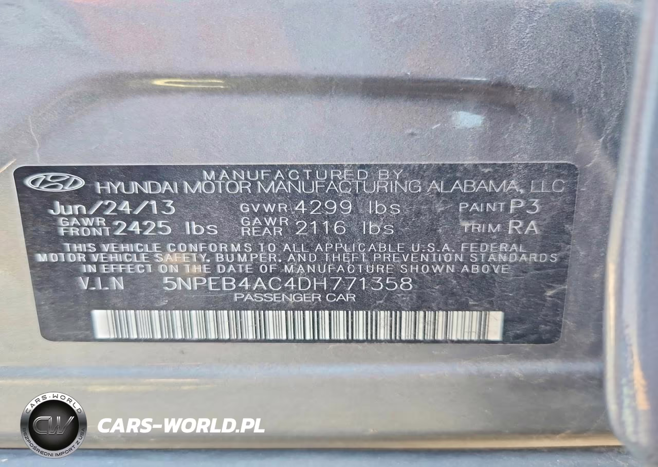 2013 Hyundai Sonata Gls VIN:5NPEB4AC4DH771358 - 12