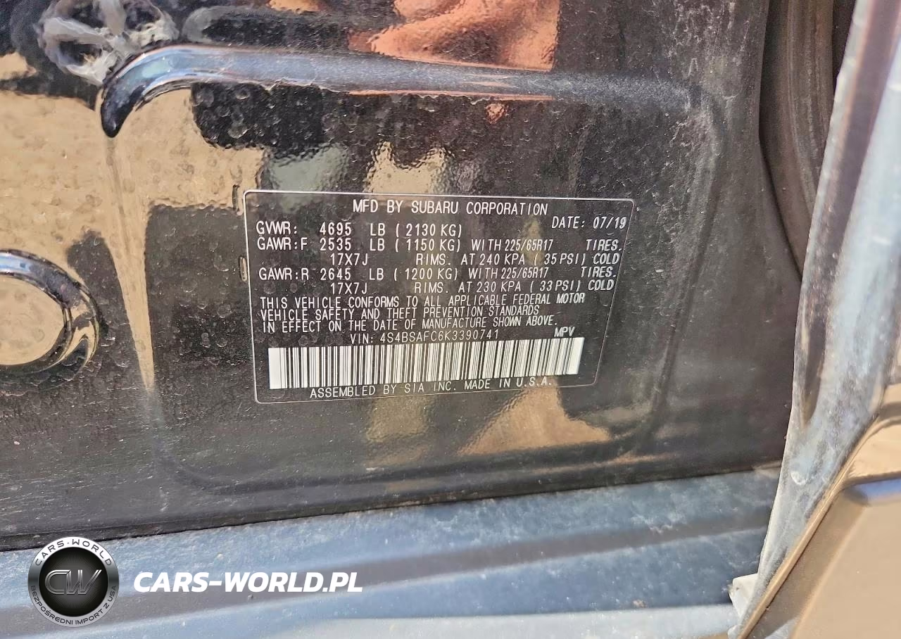 2019 Subaru Outback 2.5I Premium VIN:4S4BSAFC6K3390741 - 12