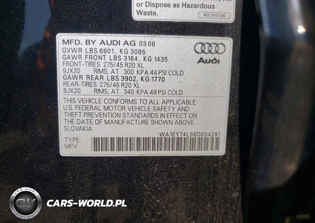 2008 Audi Q7 3.6 Quattro Premium S-Line VIN:WA1EY74L58D054291 - 13
