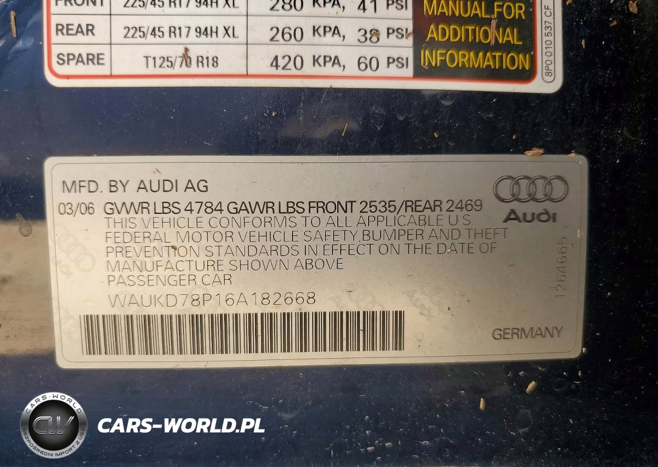 2006 Audi A3 S-Line 3.2 Quattro VIN:WAUKD78P16A182668 - 12