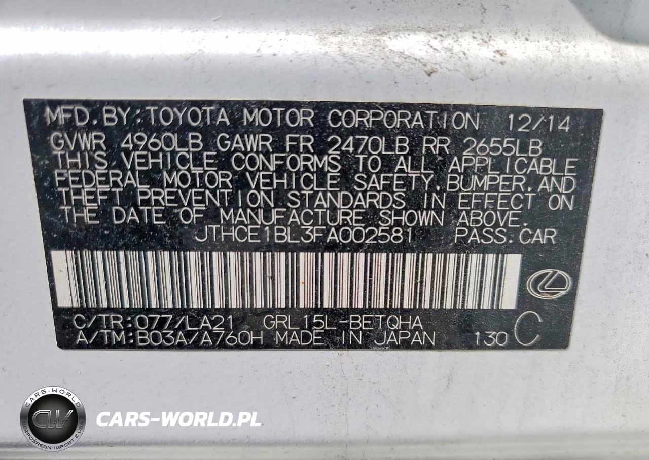 2015 Lexus Gs 350 VIN:JTHCE1BL3FA002581 - 12