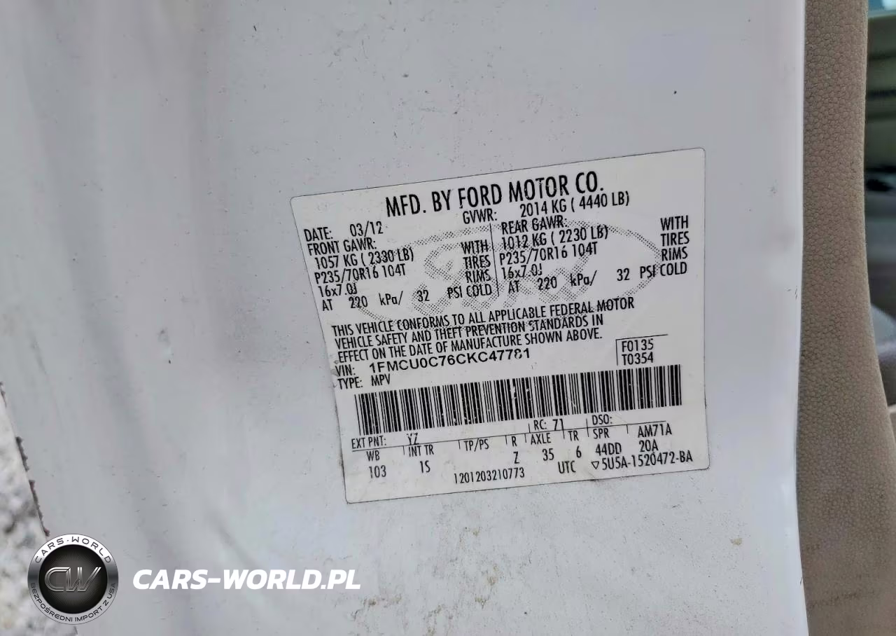 2012 Ford Escape Xls VIN:1FMCU0C76CKC47781 - 12