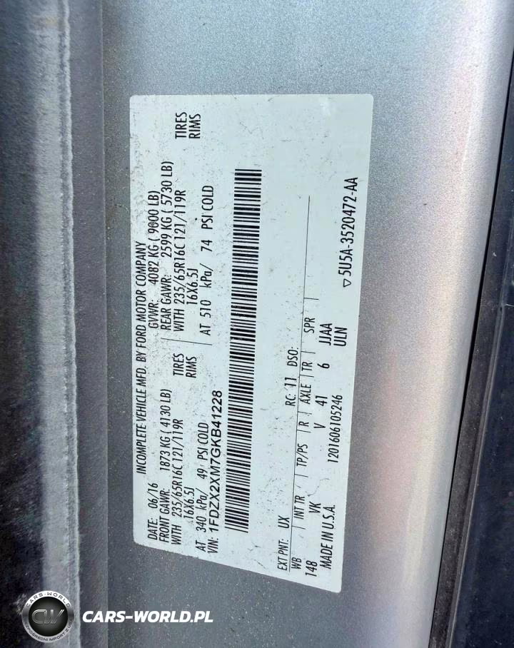 2016 Ford Transit T-350 VIN:1FDZX2XM7GKB41228 - 10
