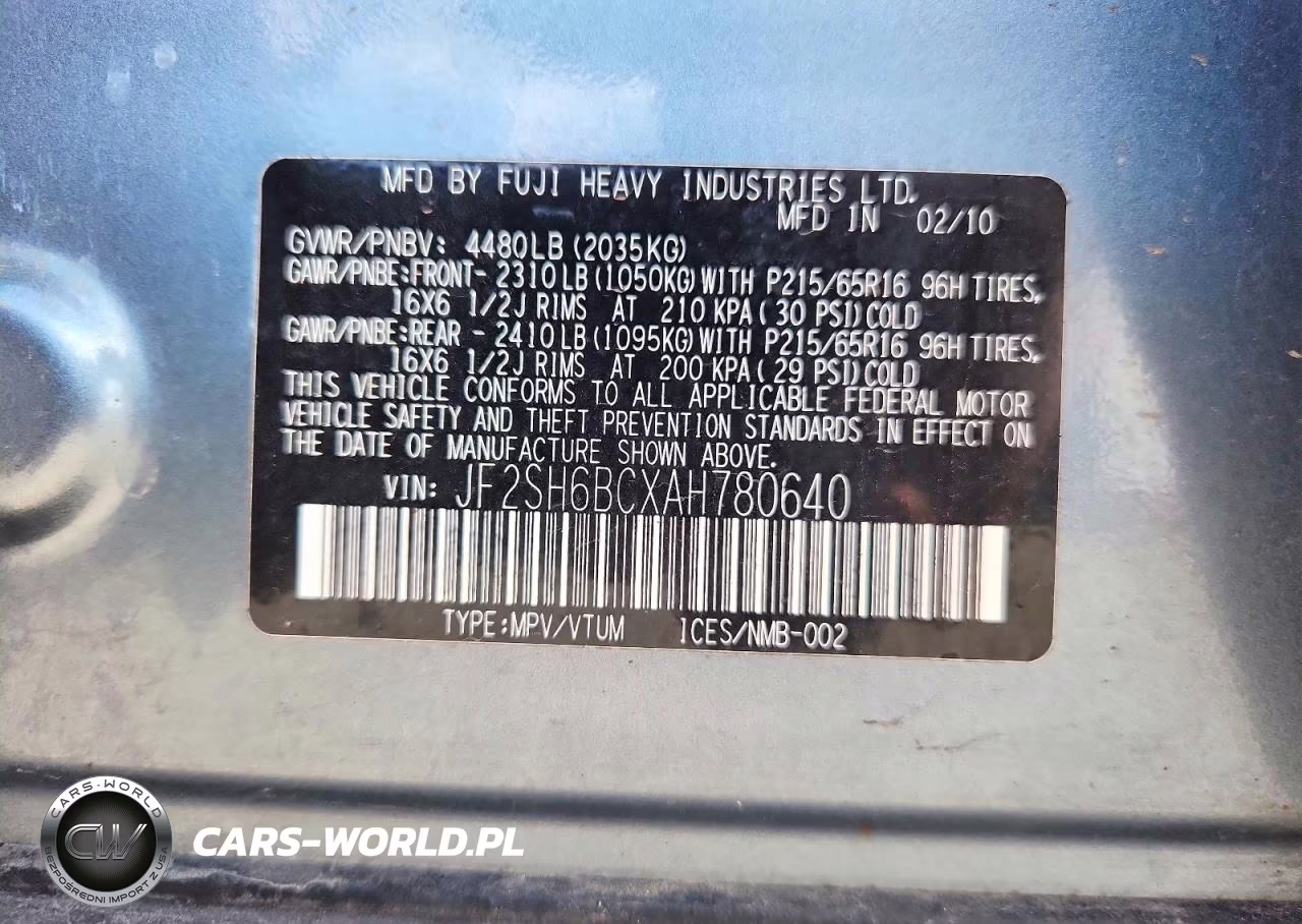 2010 Subaru Forester Xs VIN:JF2SH6BCXAH780640 - 12