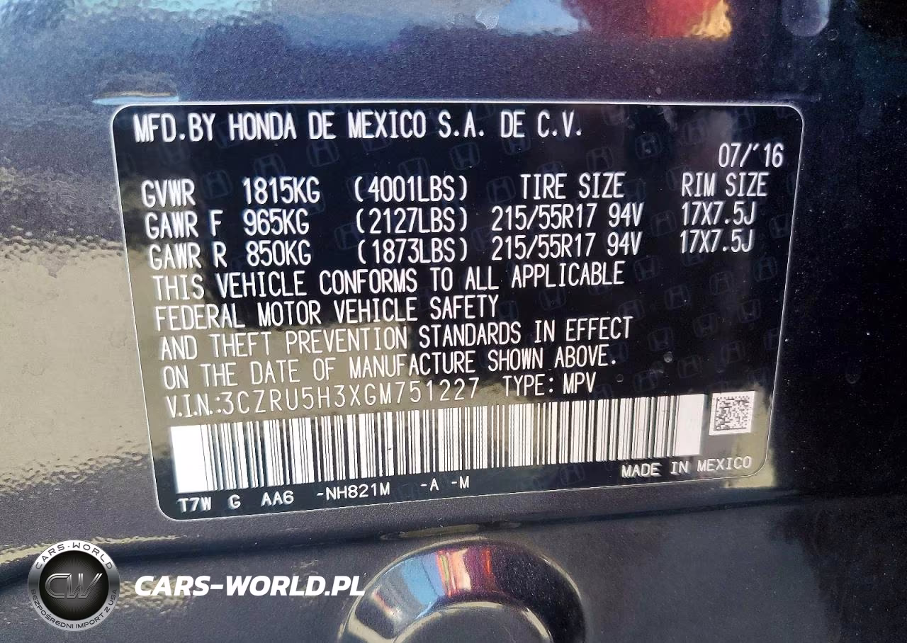 2016 Honda Hr-V Lx VIN:3CZRU5H3XGM751227 - 13
