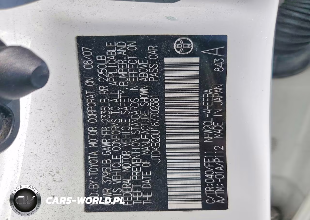 2008 Toyota Prius Base VIN:JTDKB20U187702381 - 12