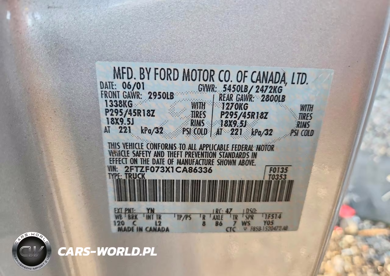 2001 Ford F150 Svt Lightning VIN:2FTZF073X1CA86336 - 12