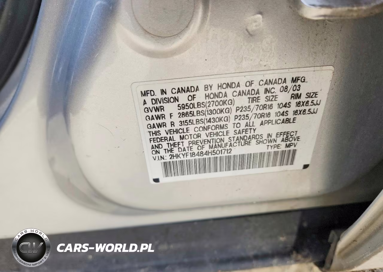 2004 Honda Pilot Ex VIN:2HKYF18484H501712 - 14