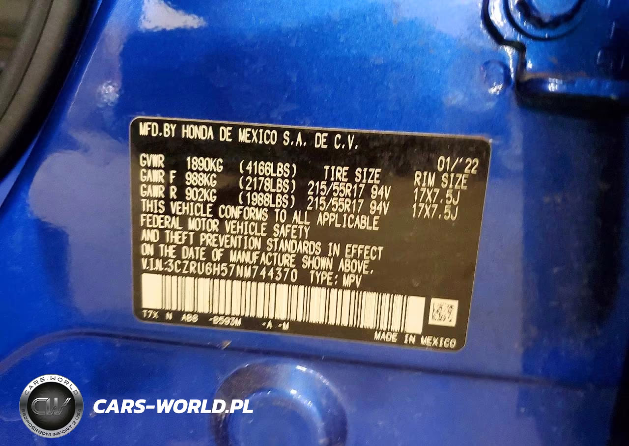2022 Honda Hr-V Ex VIN:3CZRU6H57NM744370 - 13