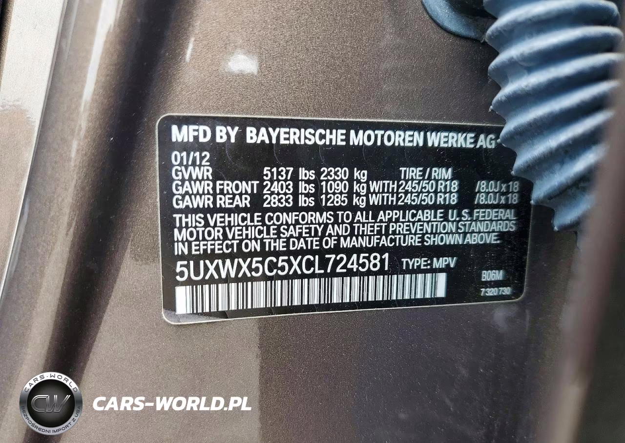 2012 BMW X3 xDrive28I VIN:5UXWX5C5XCL724581 - 12