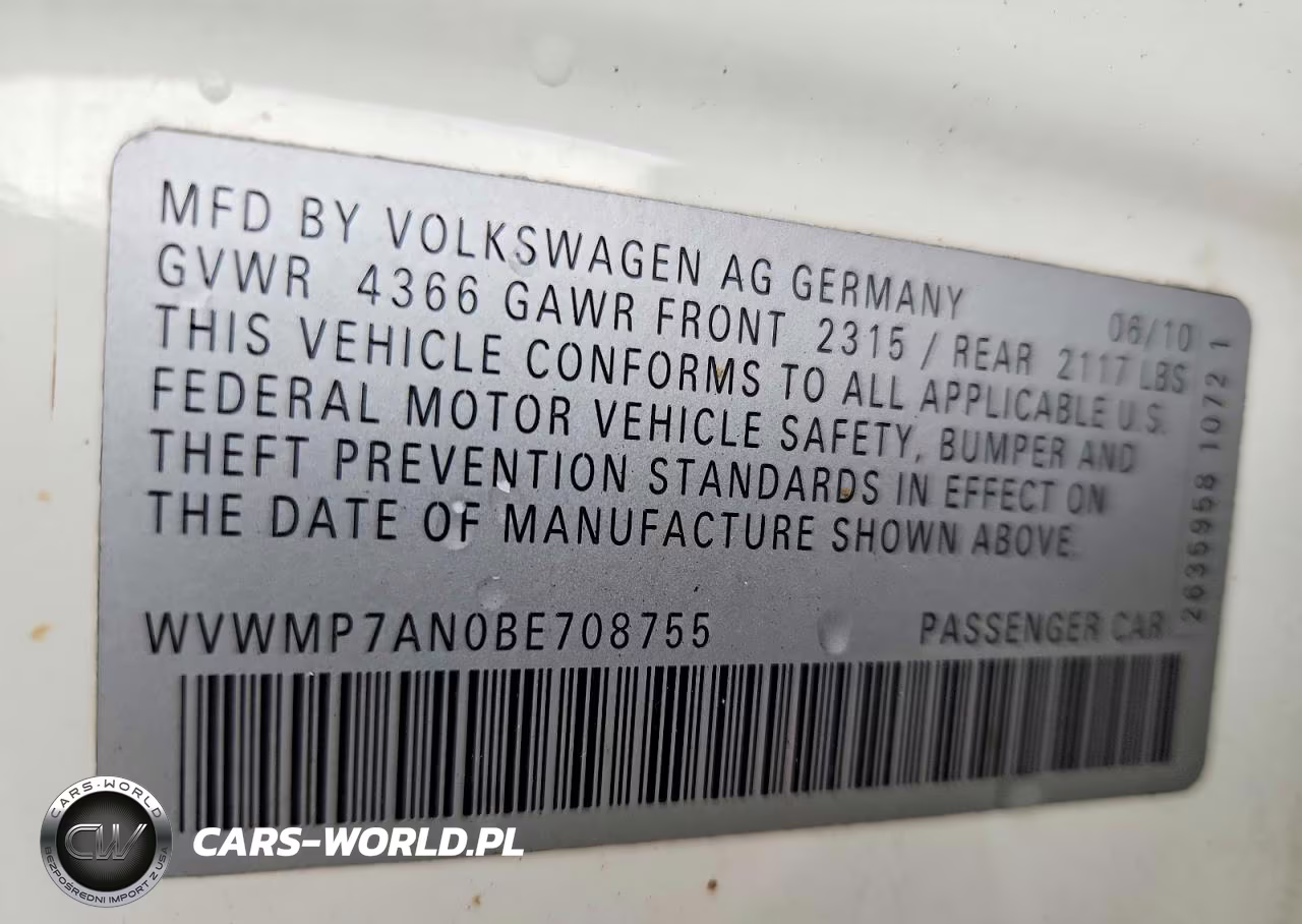 2011 Volkswagen Cc Sport VIN:WVWMP7AN0BE708755 - 12