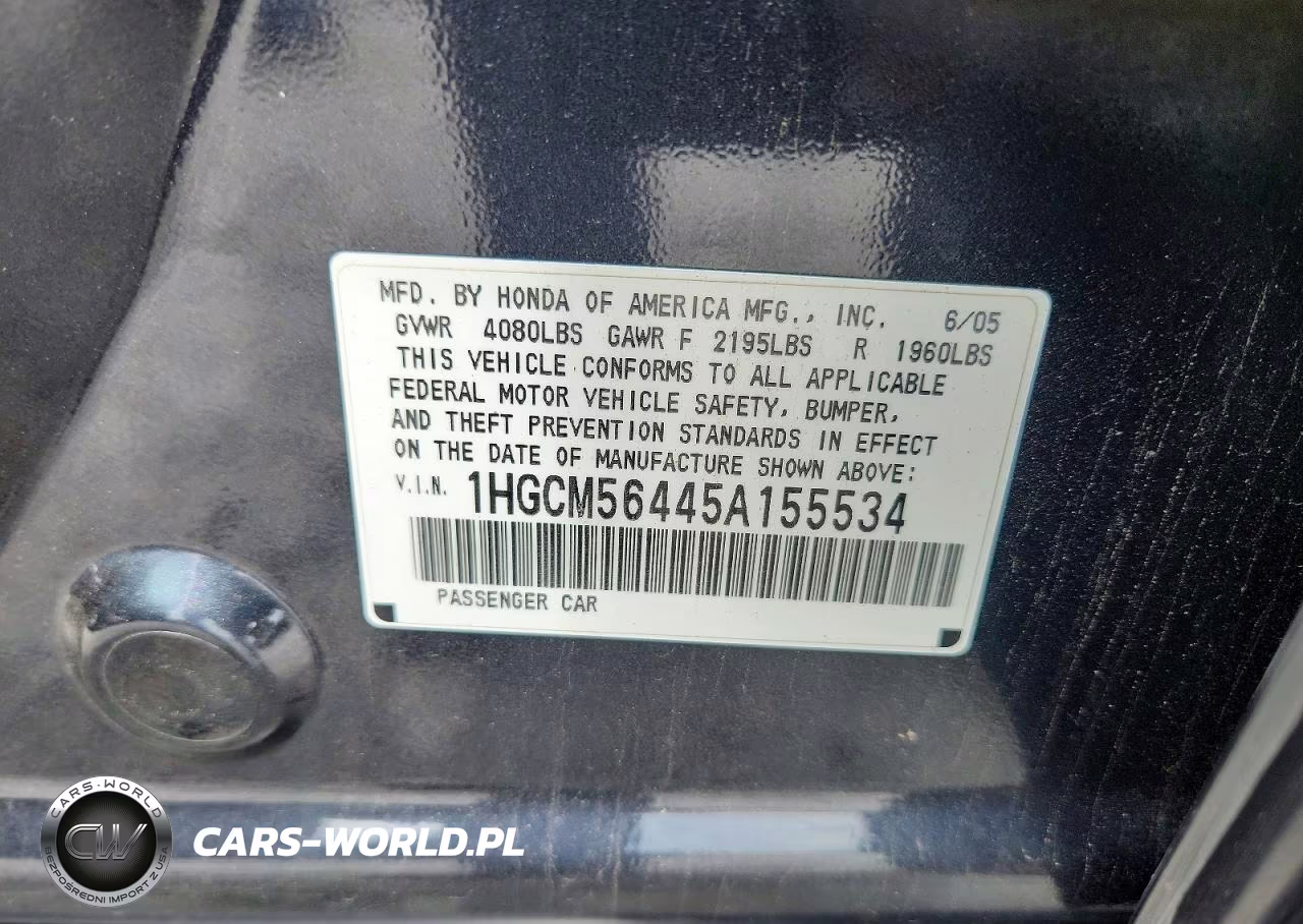 2005 Honda Accord Lx VIN:1HGCM56445A155534 - 13