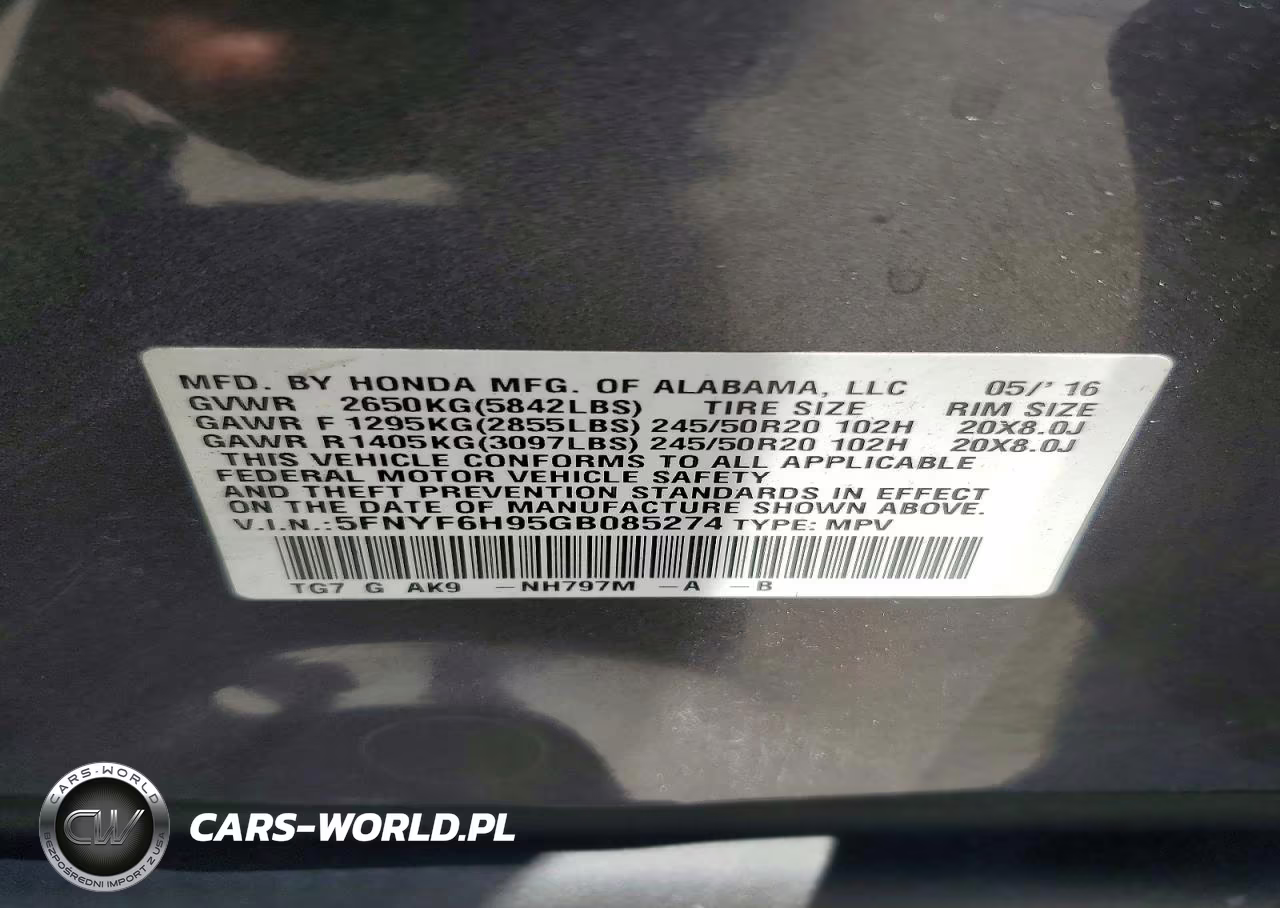 2016 Honda Pilot Touring VIN:5FNYF6H95GB085274 - 13