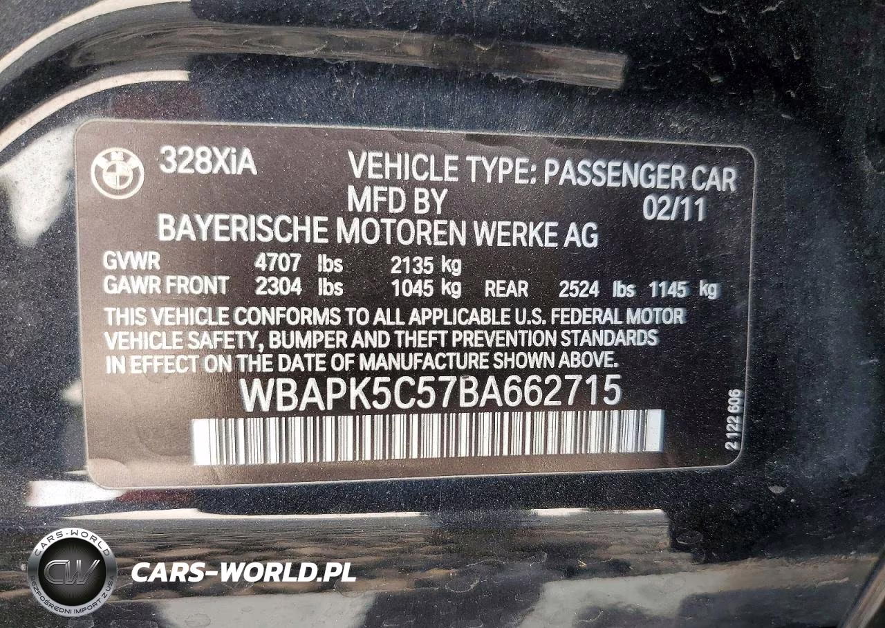 2011 BMW 328 VIN:WBAPK5C57BA662715 - 12