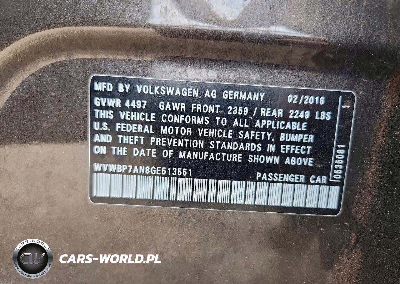2016 Volkswagen Cc Base VIN:WVWBP7AN8GE513551 - 12