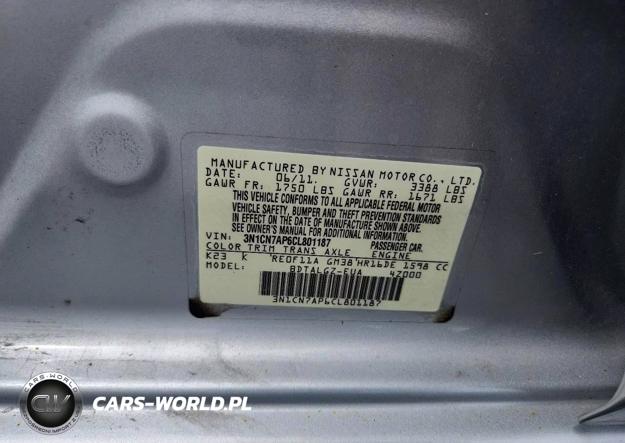 2012 Nissan Versa 1.6 S VIN:3N1CN7AP6CL801187 - 12