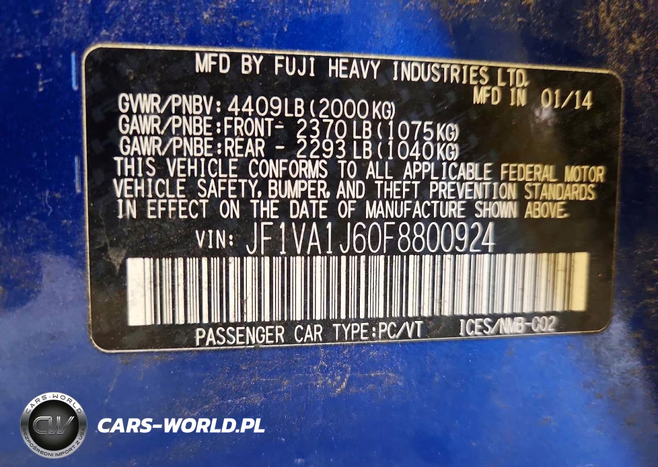 2015 Subaru Wrx Limited VIN:JF1VA1J60F8800924 - 12