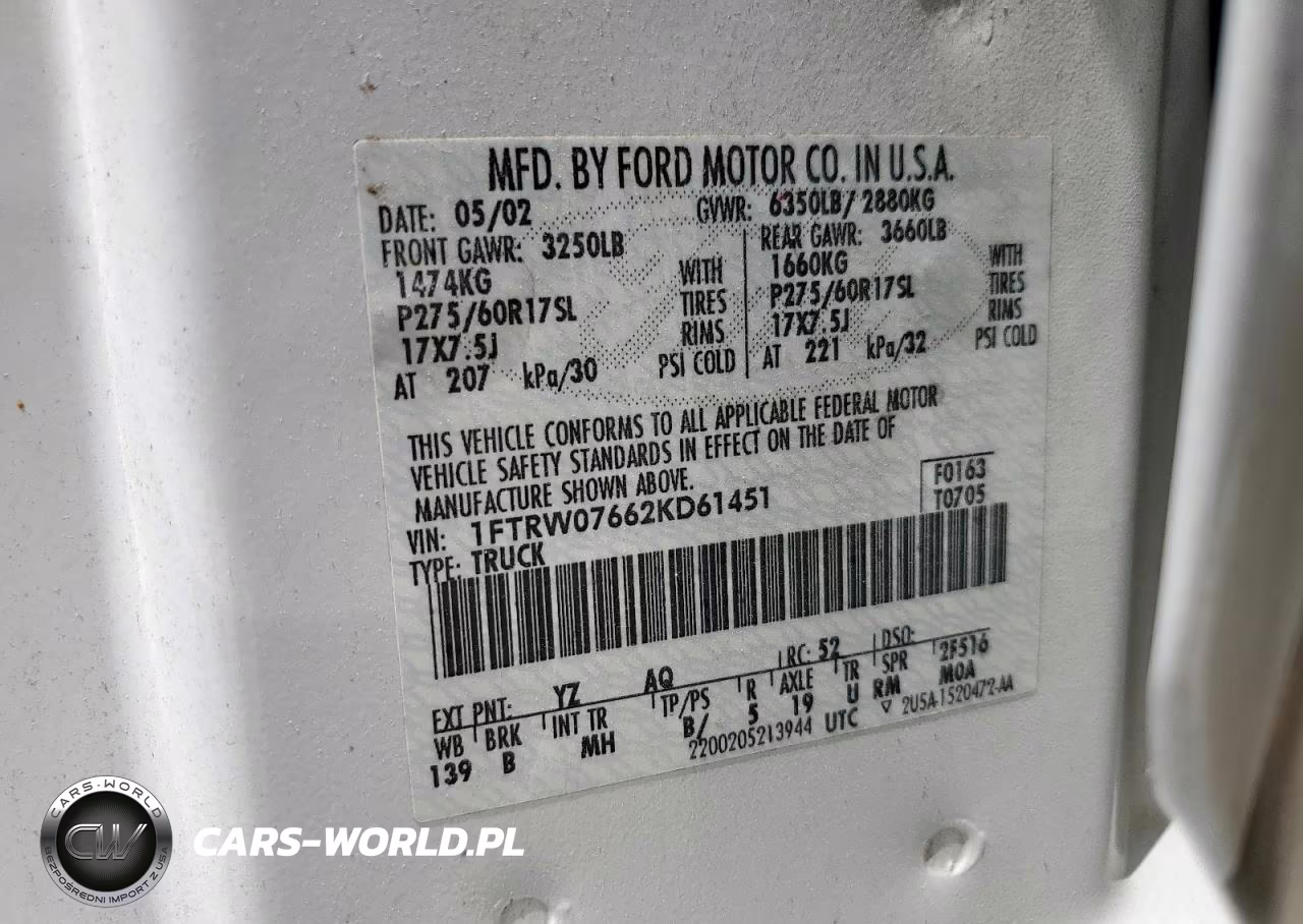2002 Ford F150 Supercrew VIN:1FTRW07662KD61451 - 12