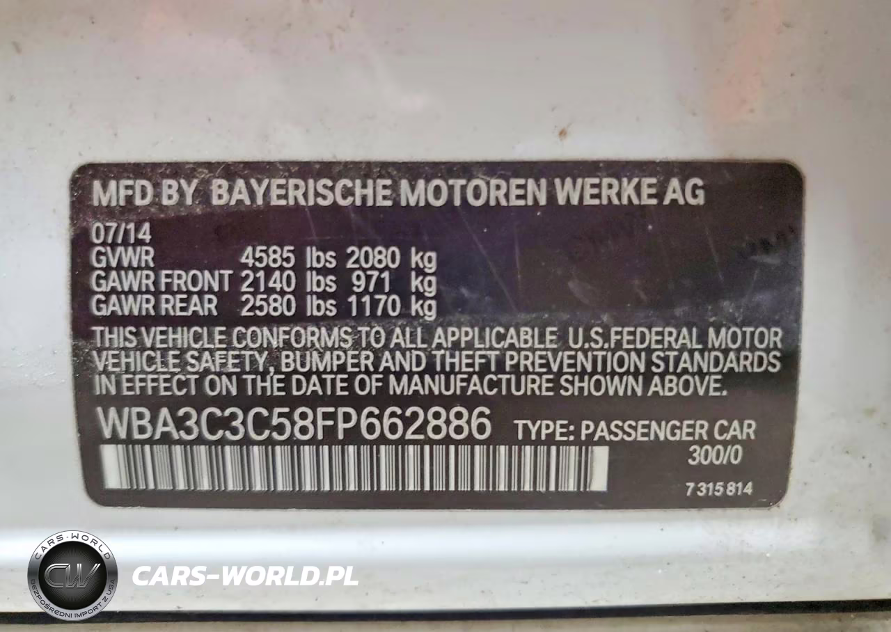 2015 BMW 320 I xDrive VIN:WBA3C3C58FP662886 - 13