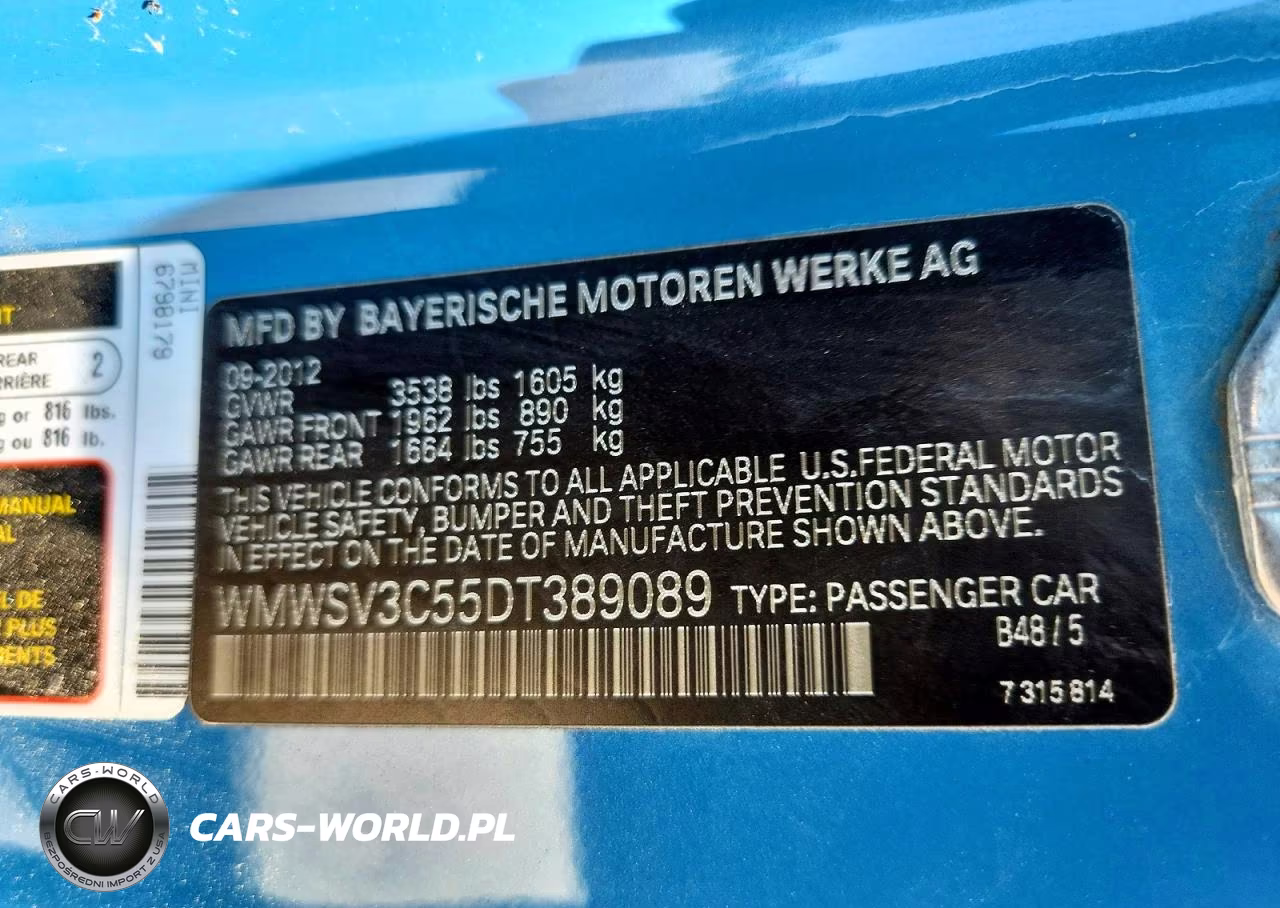 2013 Mini Cooper VIN:WMWSV3C55DT389089 - 12