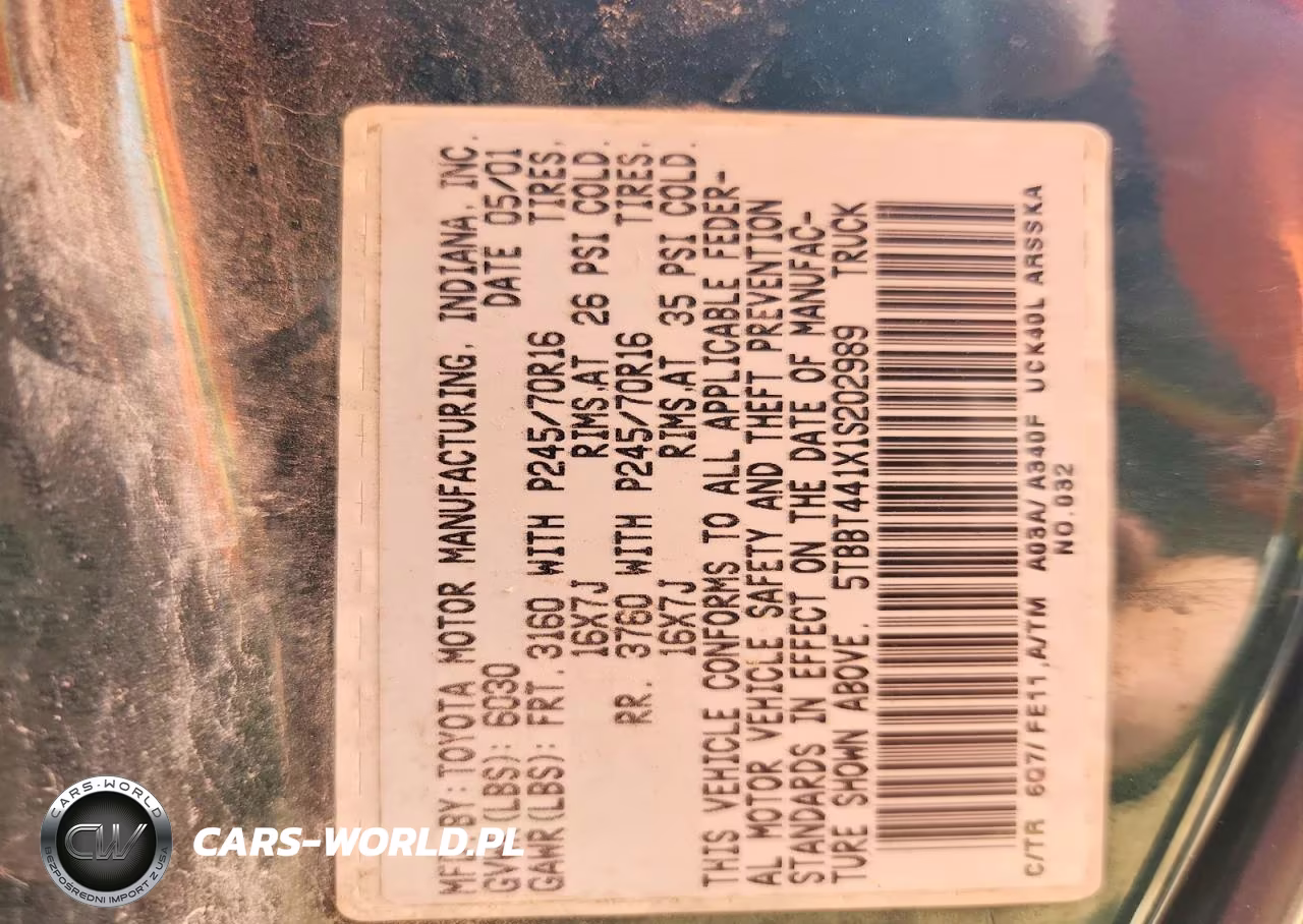 2001 Toyota Tundra Sr5 VIN:5TBBT441X1S202989 - 12