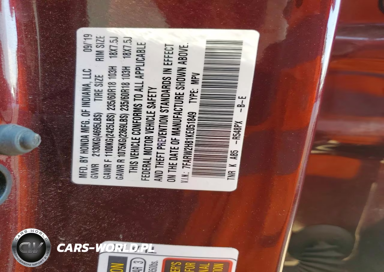 2019 Honda Cr-V Exl VIN:7FARW2H81KE051849 - 13