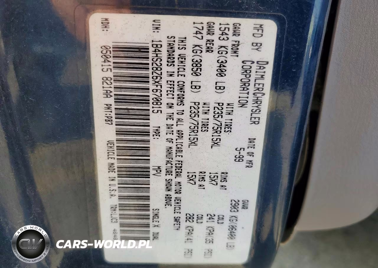 1999 Dodge Durango VIN:1B4HS28Z6XF670815 - 13