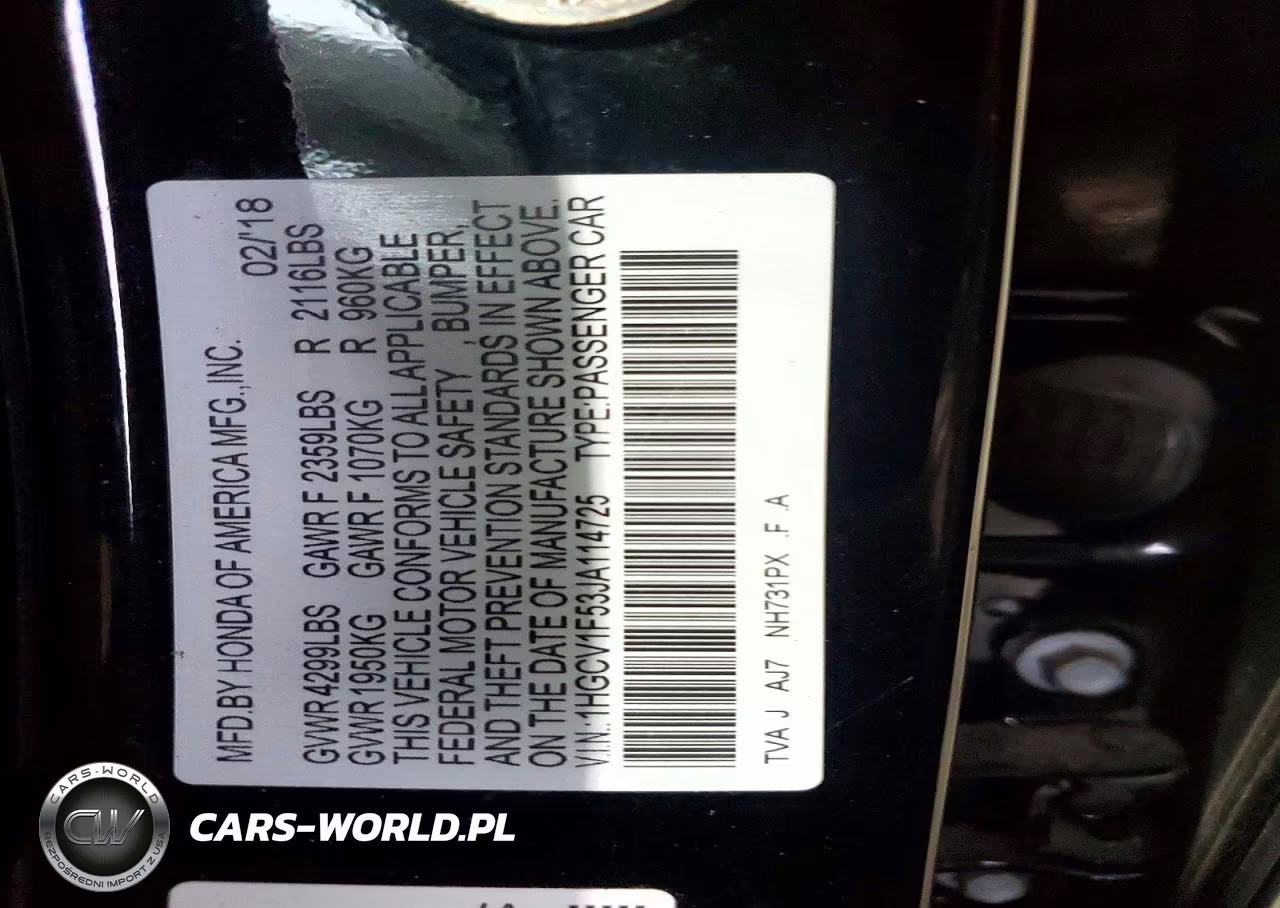 2018 Honda Accord Exl VIN:1HGCV1F53JA114725 - 12