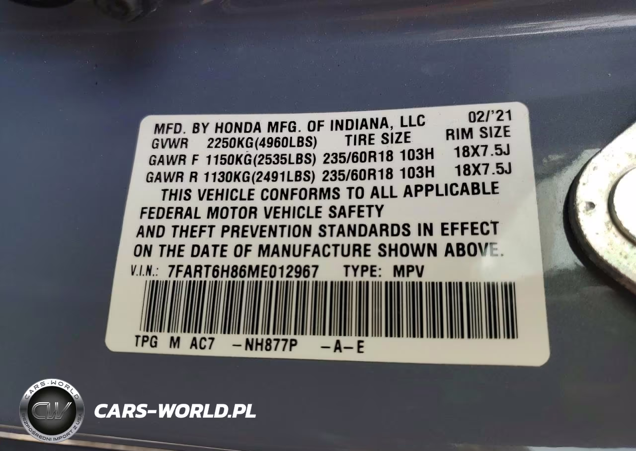 2021 Honda Cr-V Exl VIN:7FART6H86ME012967 - 13