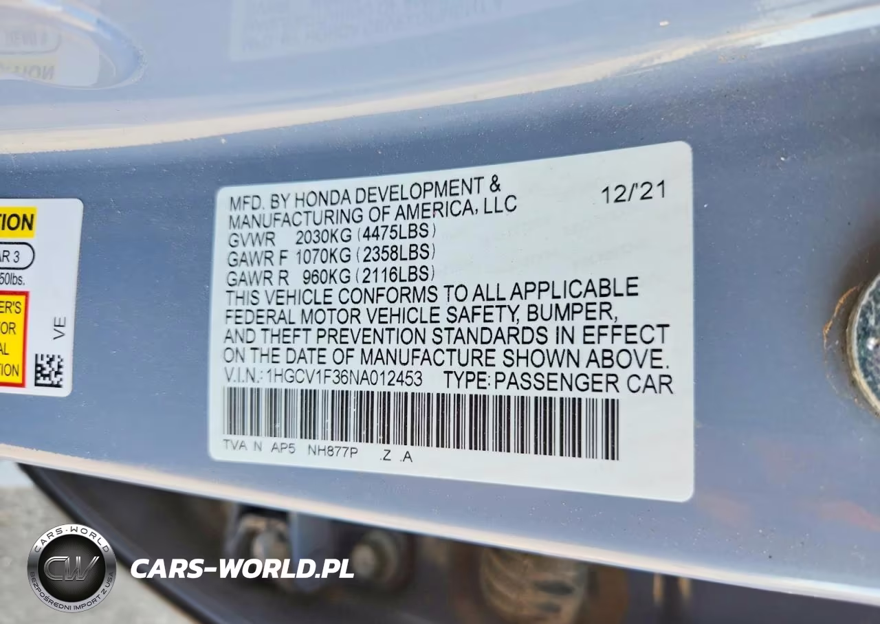 2022 Honda Accord Sport VIN:1HGCV1F36NA012453 - 12