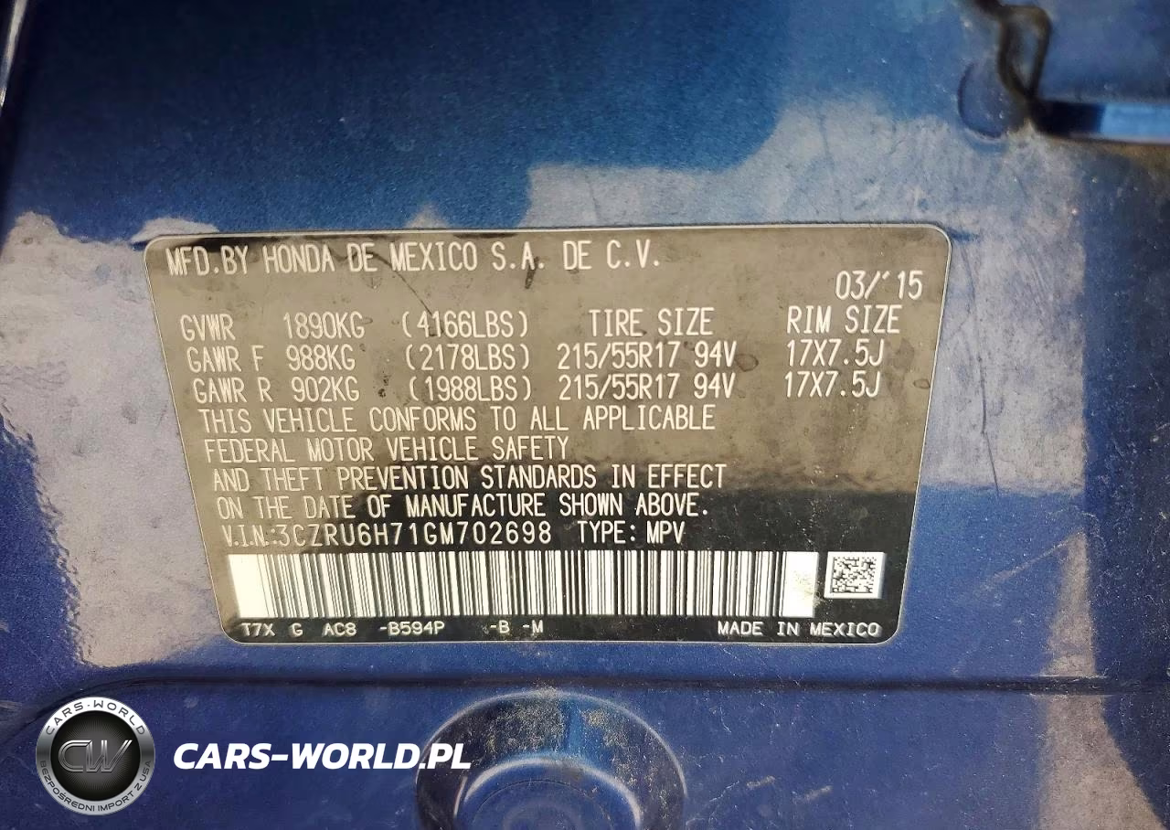 2016 Honda Hr-V Exl VIN:3CZRU6H71GM702698 - 12