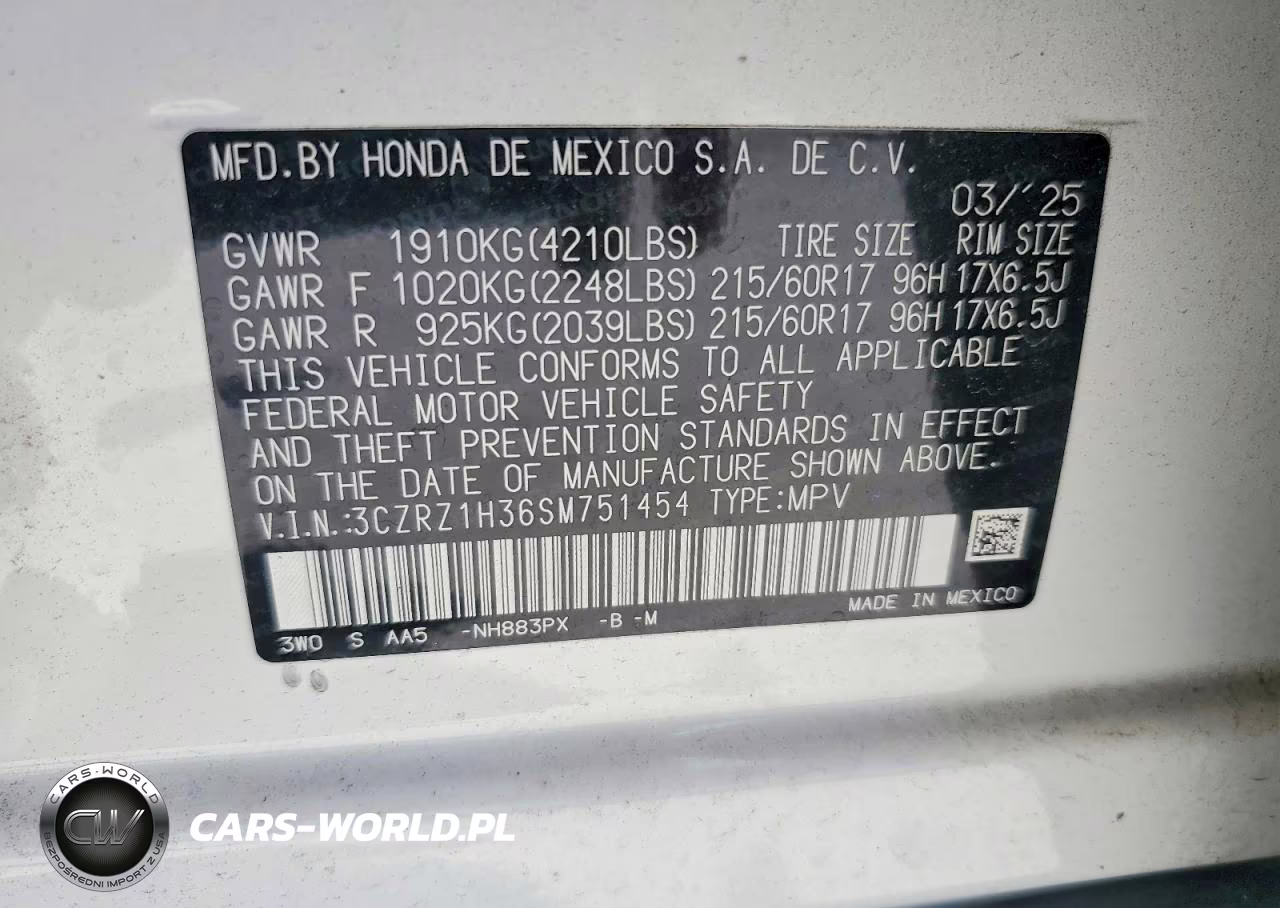 2025 Honda Hr-V Lx VIN:3CZRZ1H36SM751454 - 13