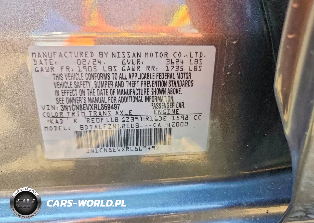 2024 Nissan Versa Sv VIN:3N1CN8EVXRL869497 - 12