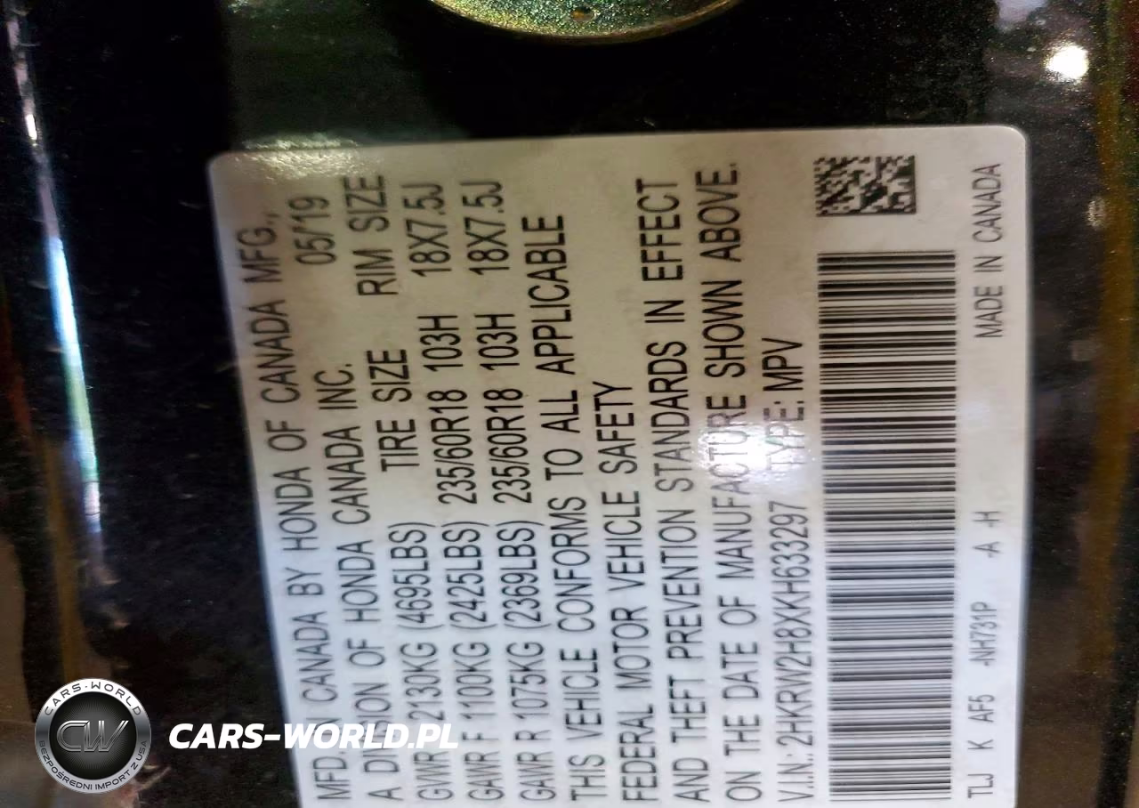2019 Honda Cr-V Exl VIN:2HKRW2H8XKH633297 - 14